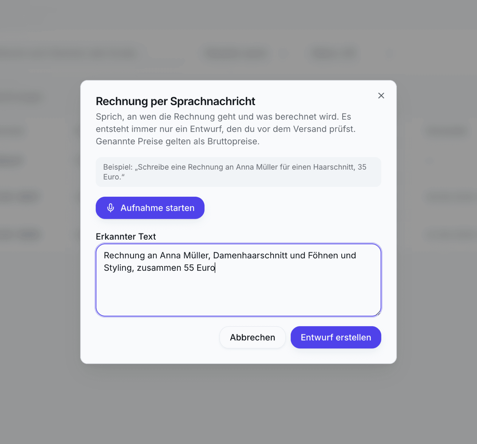 Sag es einfach – die KI schreibt die Rechnung